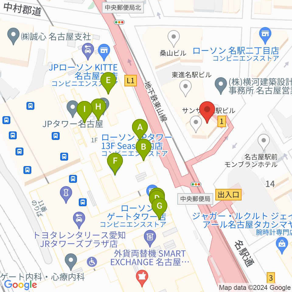 シアーミュージック名駅校周辺のカフェ一覧地図