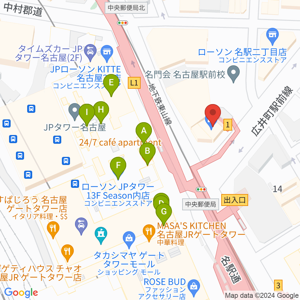 シアーミュージック名駅校周辺のカフェ一覧地図