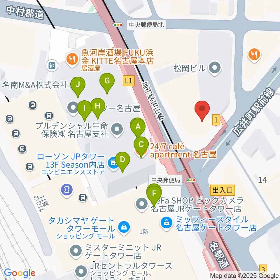 シアーミュージック名駅校周辺のカフェ一覧地図