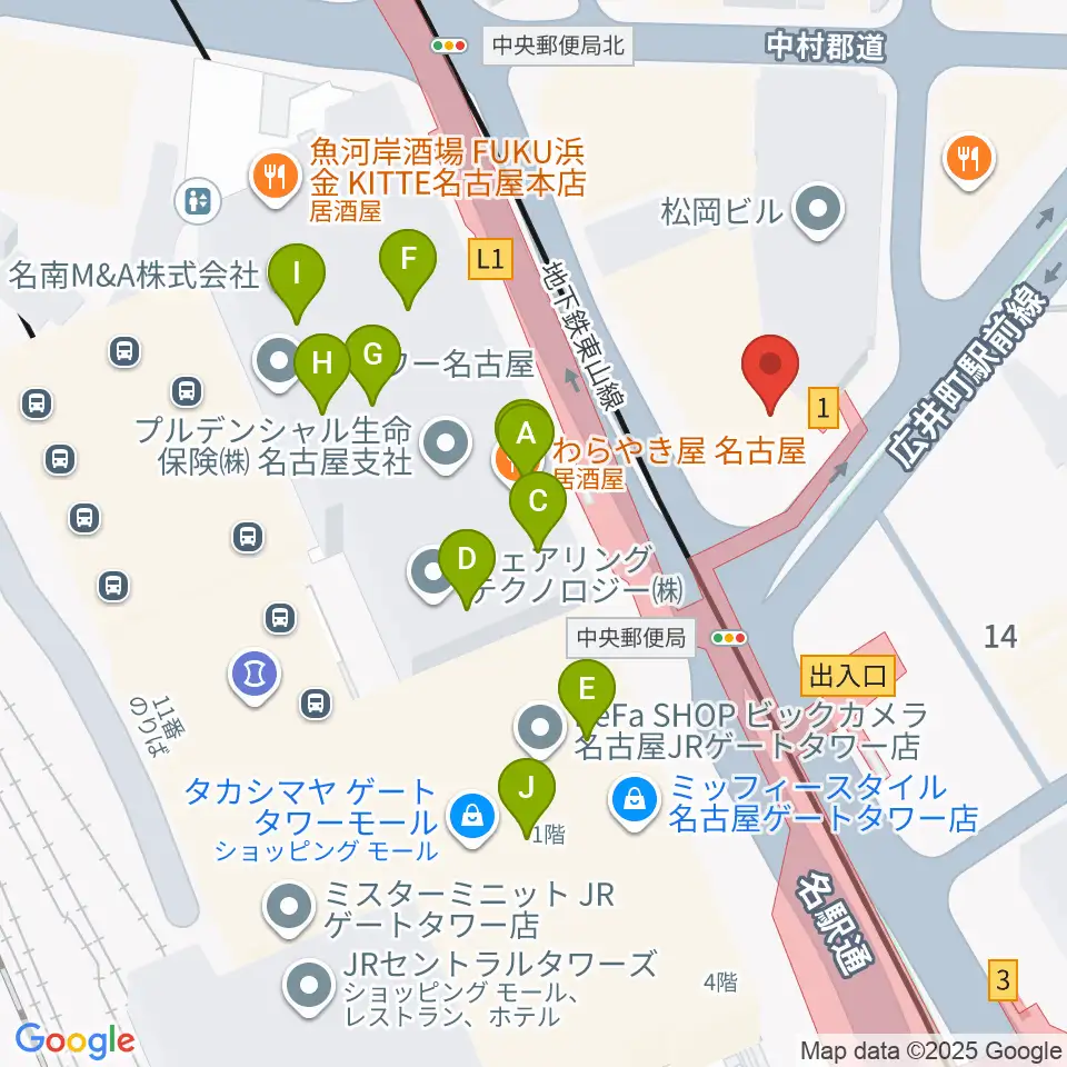 シアーミュージック名駅校周辺のカフェ一覧地図