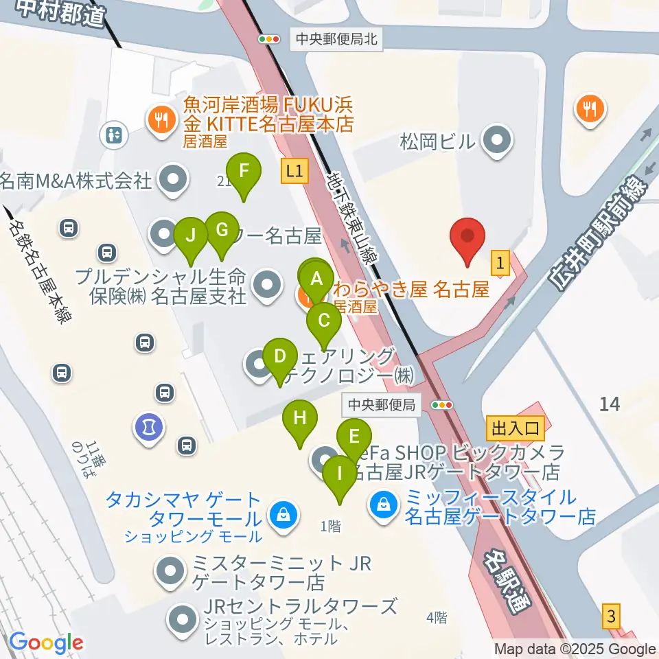 シアーミュージック名駅校周辺のカフェ一覧地図