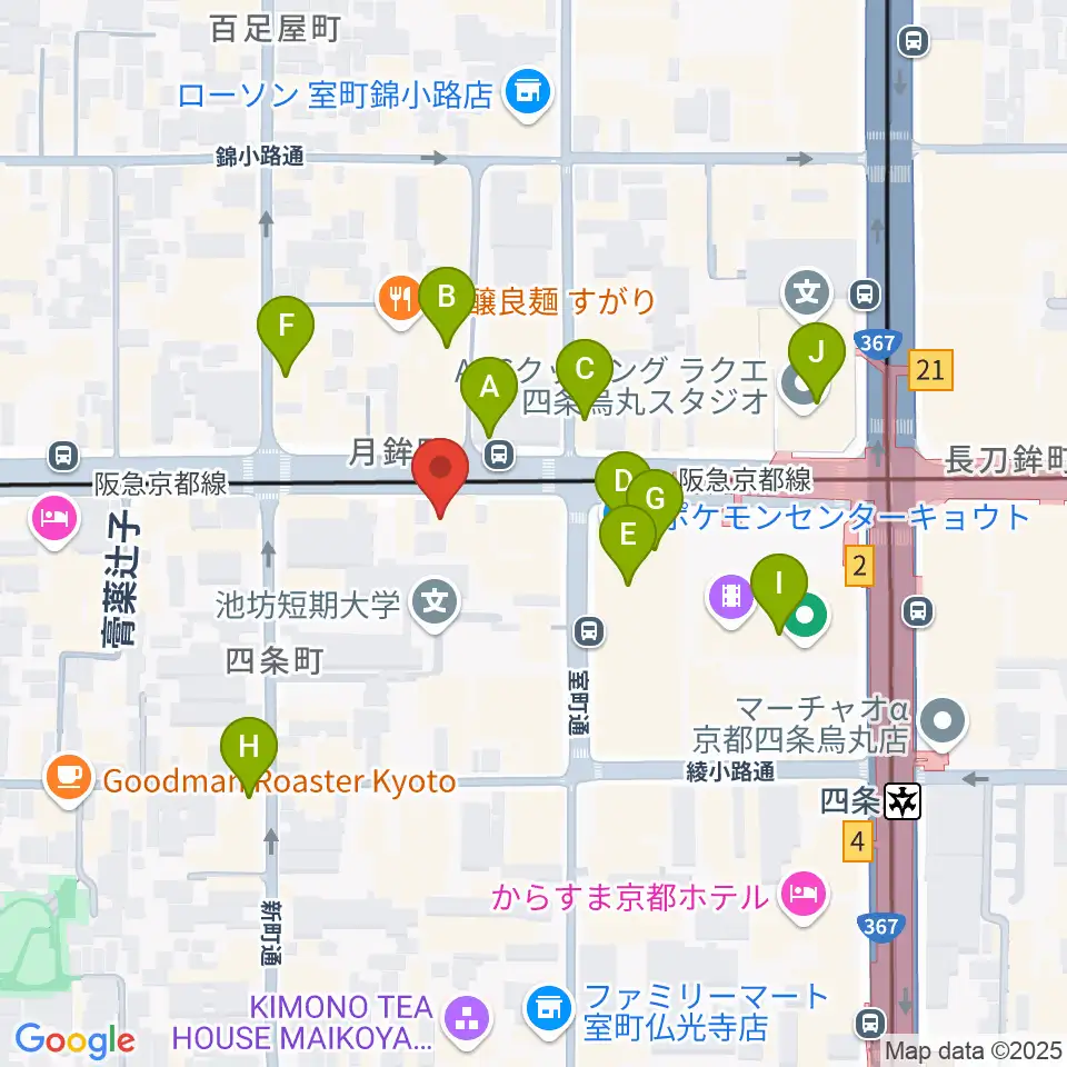 シアーミュージック京都校周辺のカフェ一覧地図