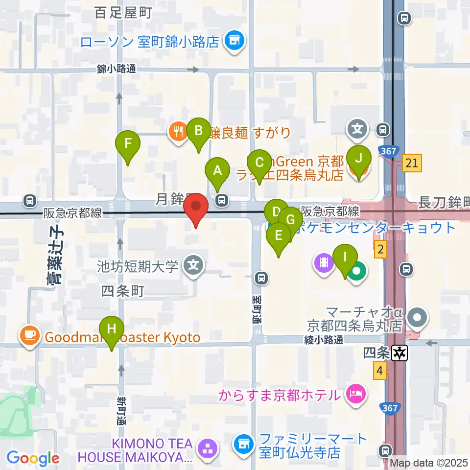 シアーミュージック京都校周辺のカフェ一覧地図