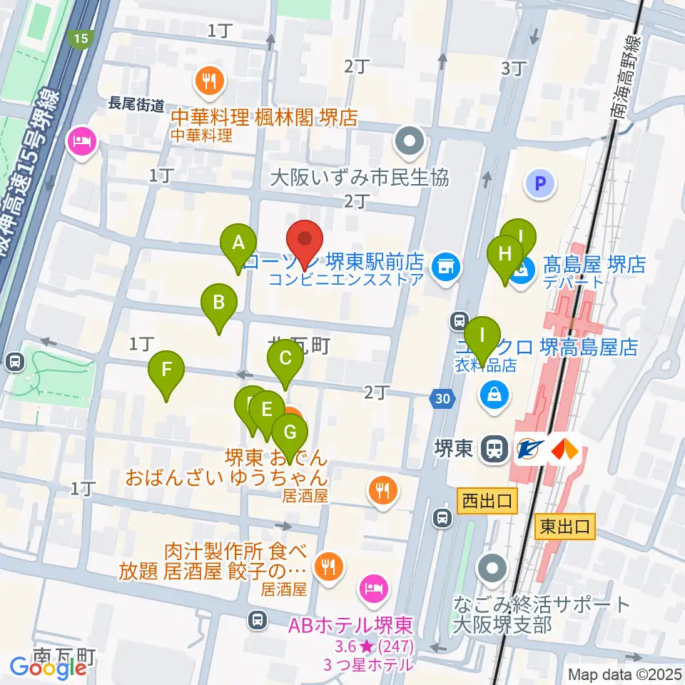 シアーミュージック堺東校周辺のカフェ一覧地図