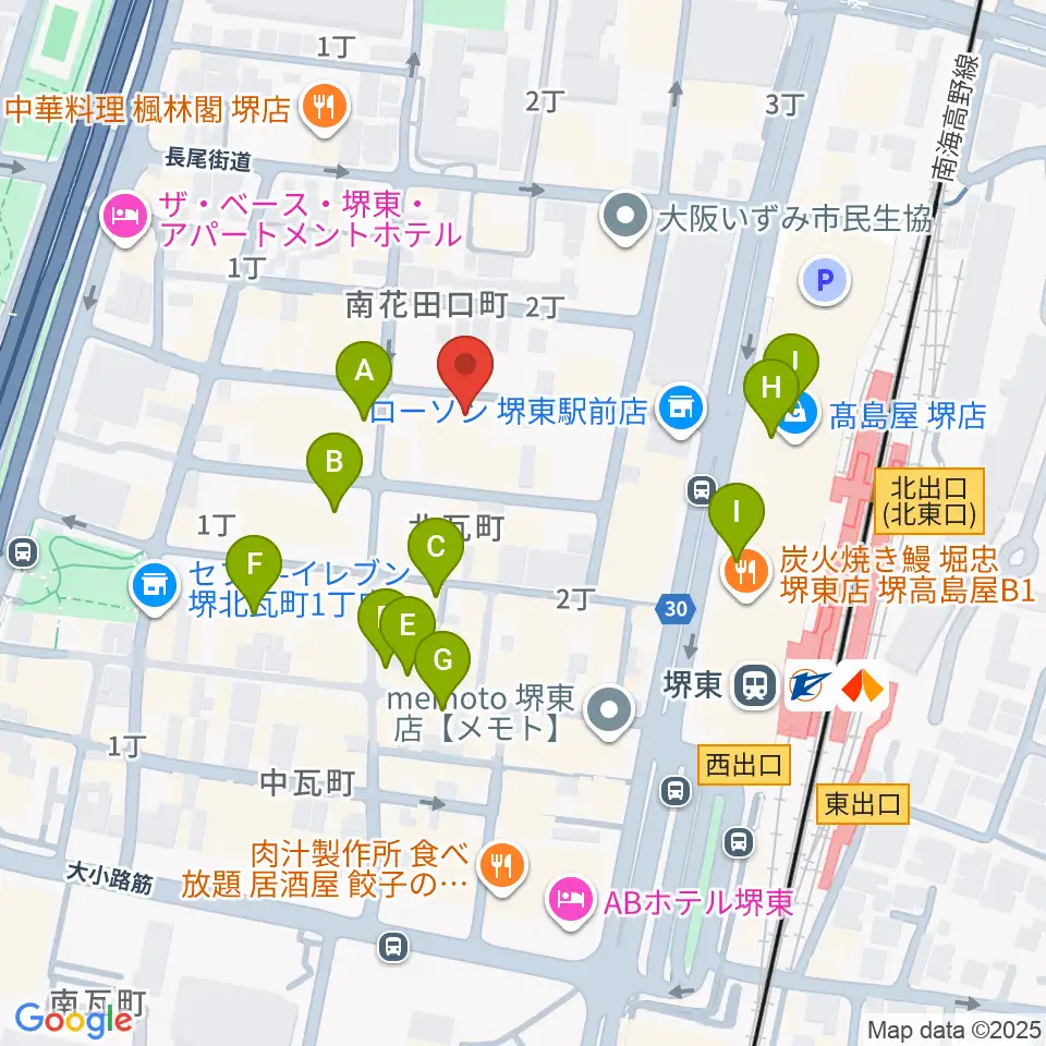 シアーミュージック堺東校周辺のカフェ一覧地図