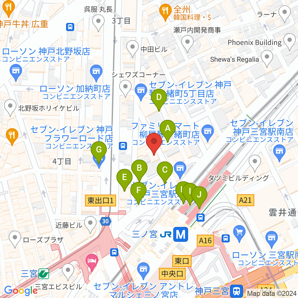 シアーミュージック 三宮校周辺のカフェ一覧地図