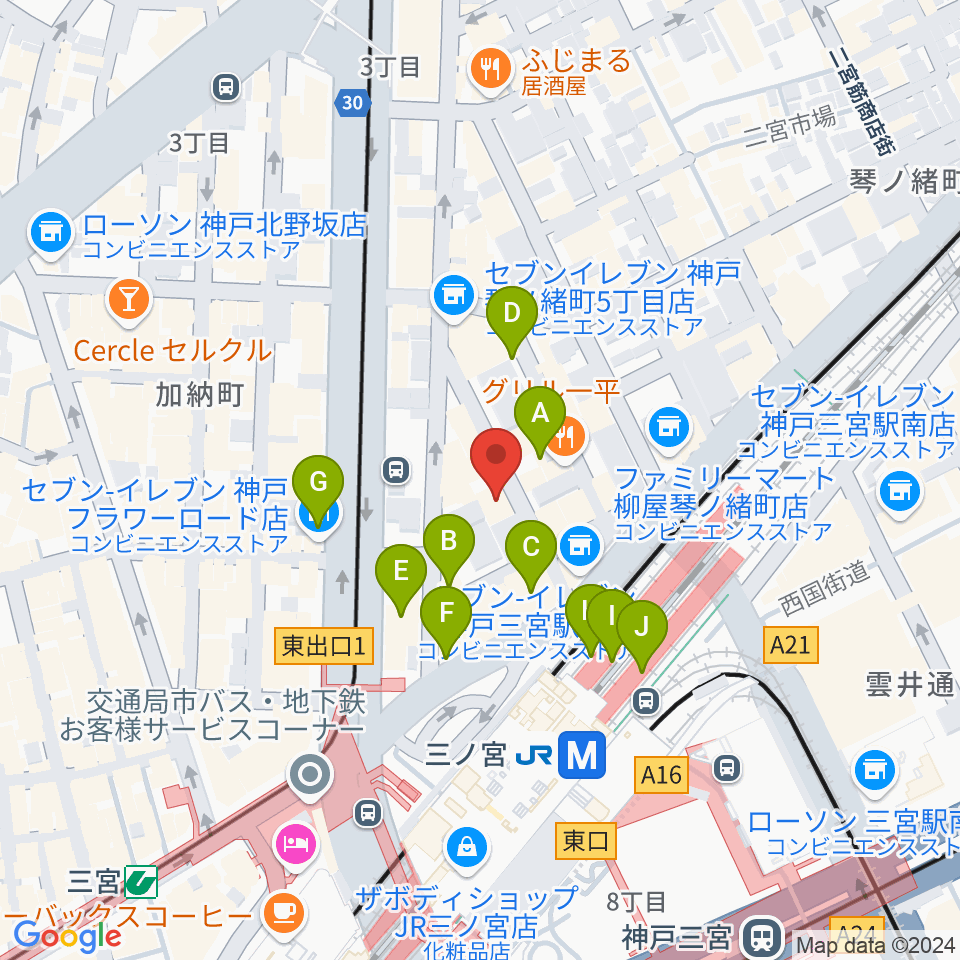 シアーミュージック 三宮校周辺のカフェ一覧地図