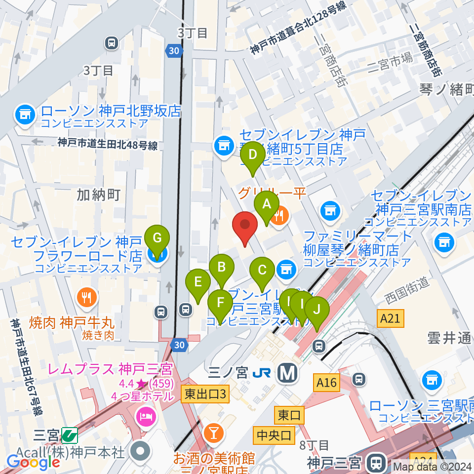 シアーミュージック 三宮校周辺のカフェ一覧地図