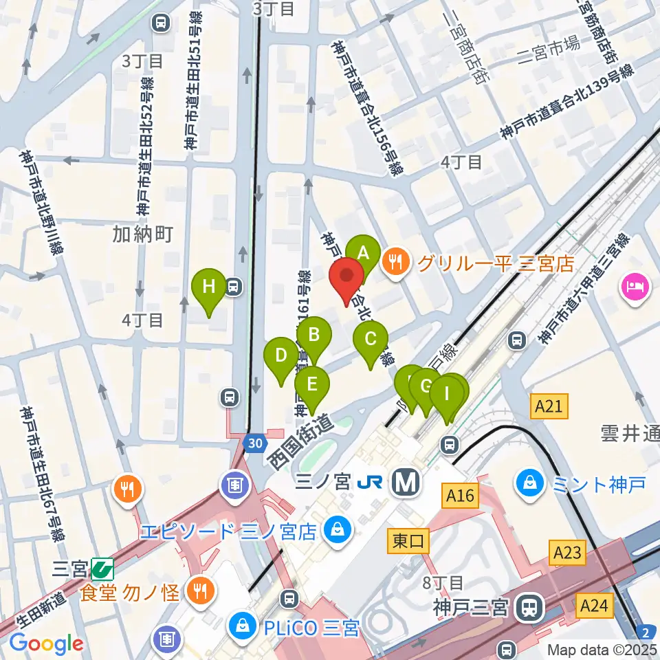 シアーミュージック 三宮校周辺のカフェ一覧地図