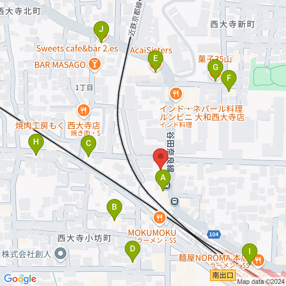 シアーミュージック 奈良校周辺のカフェ一覧地図