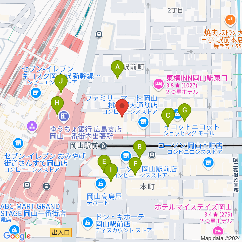 シアーミュージック 岡山校周辺のカフェ一覧地図