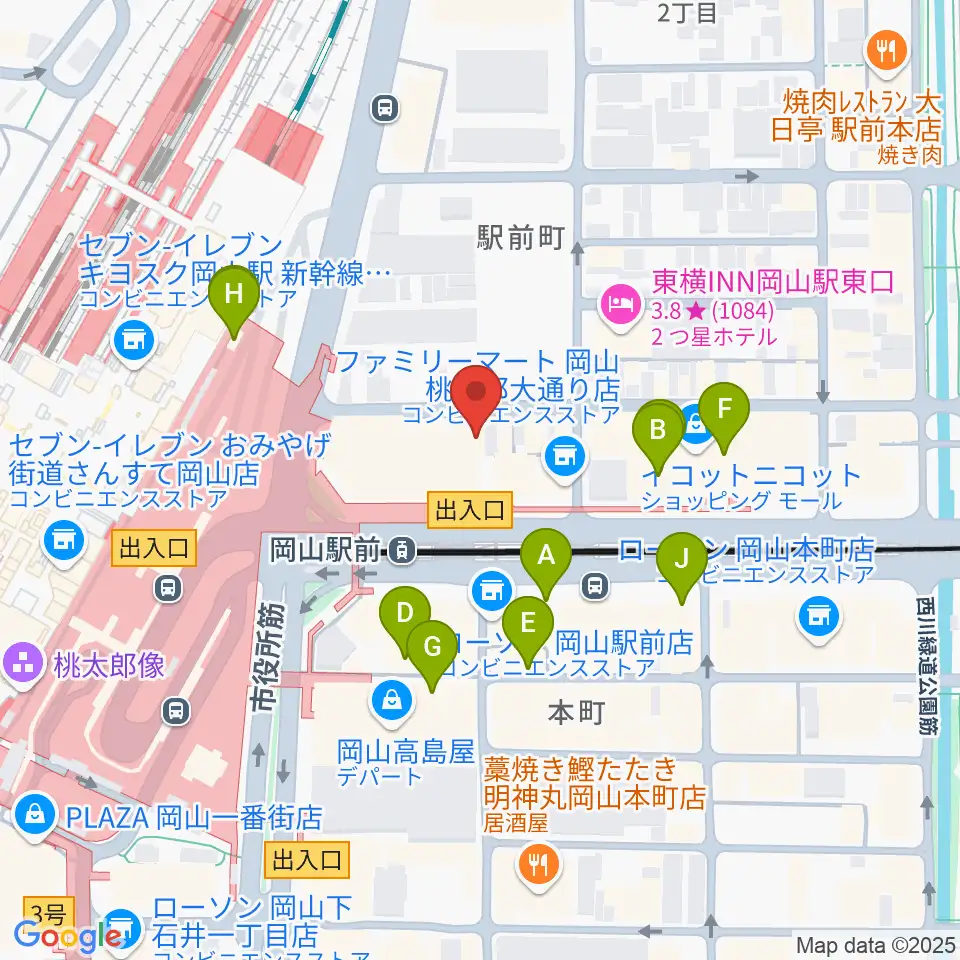 シアーミュージック 岡山校周辺のカフェ一覧地図