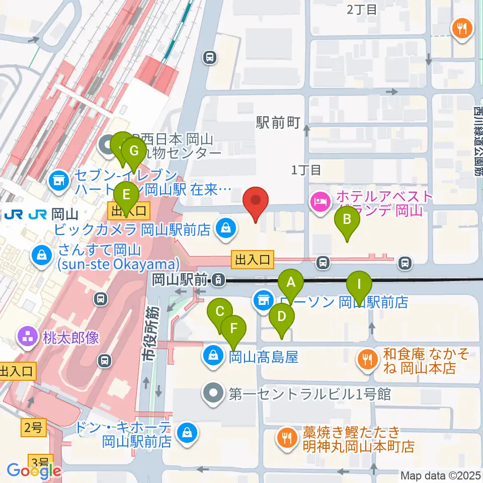 シアーミュージック 岡山校周辺のカフェ一覧地図