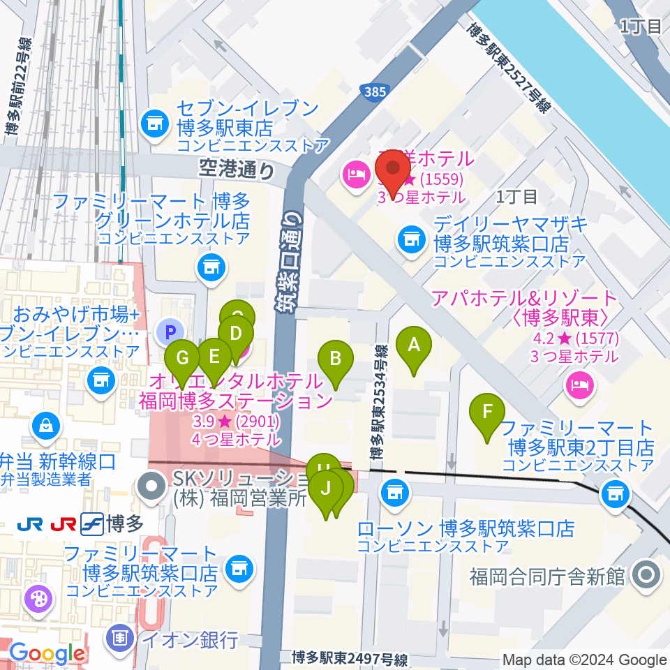 シアーミュージック 博多校周辺のカフェ一覧地図