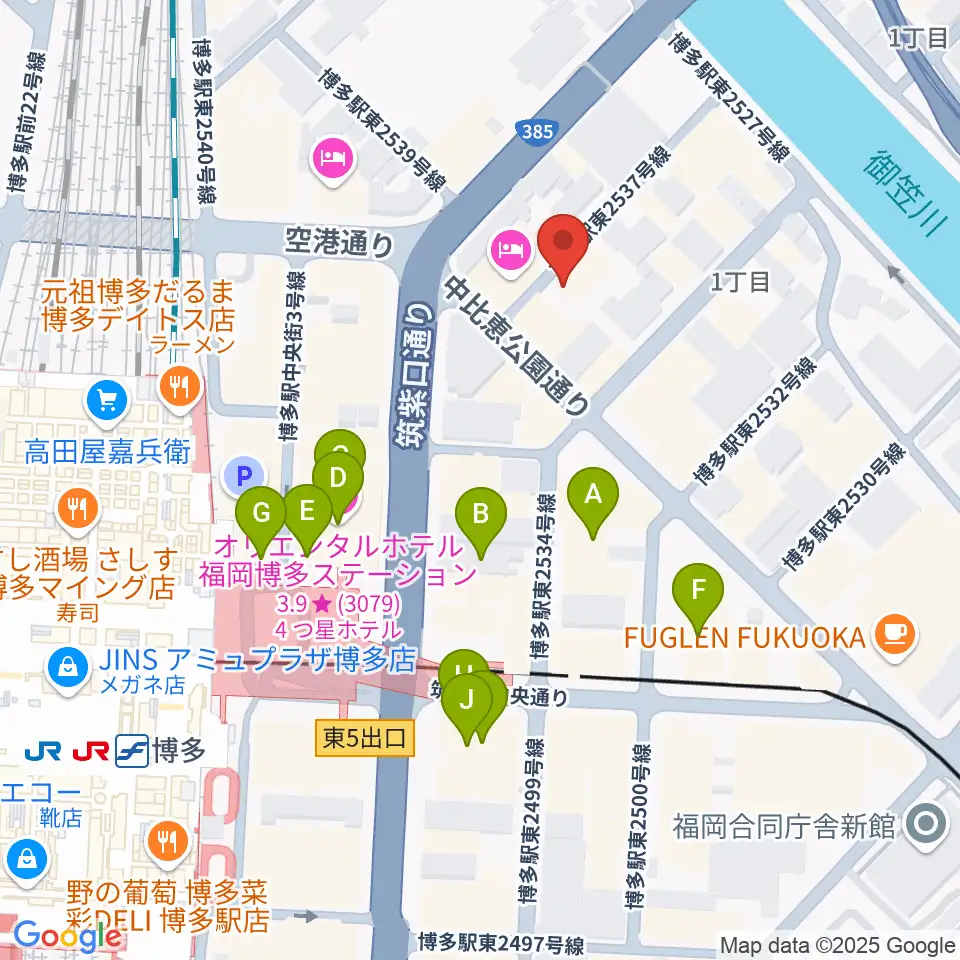 シアーミュージック 博多校周辺のカフェ一覧地図