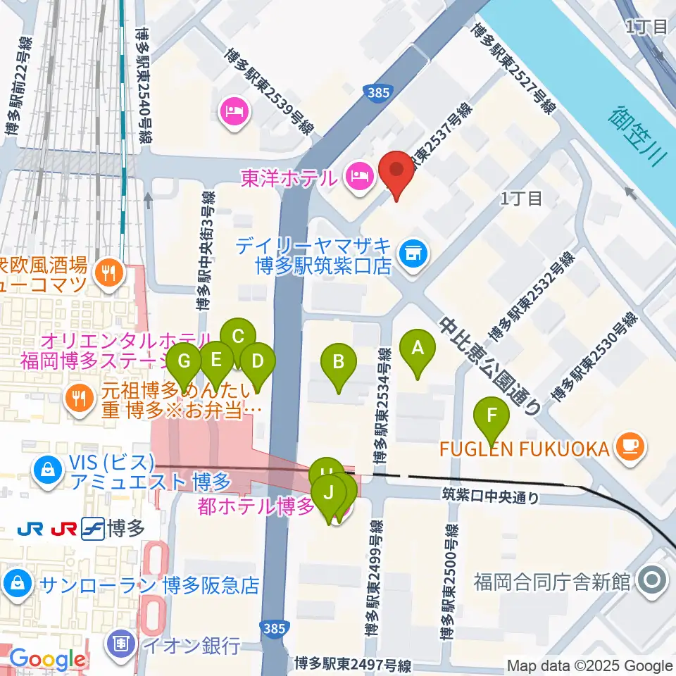シアーミュージック 博多校周辺のカフェ一覧地図