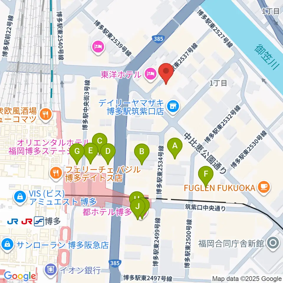 シアーミュージック 博多校周辺のカフェ一覧地図