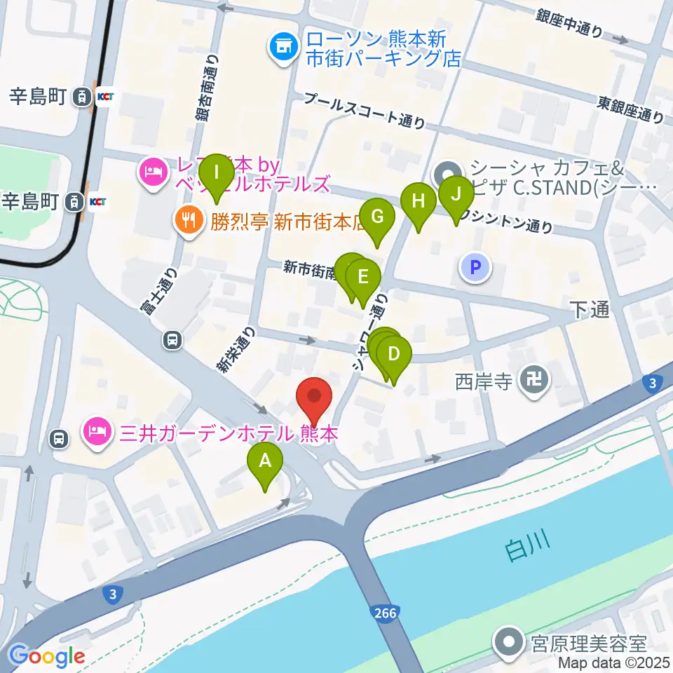 シアーミュージック 熊本校周辺のカフェ一覧地図