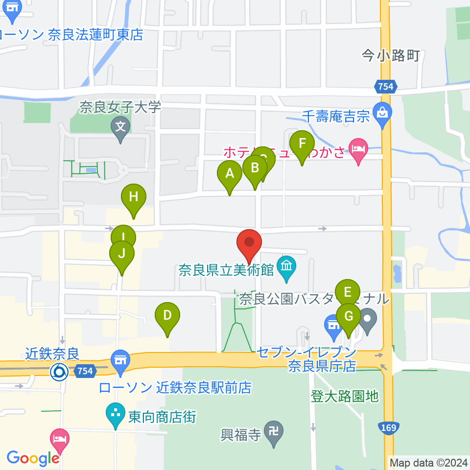 奈良県文化会館周辺のカフェ一覧地図
