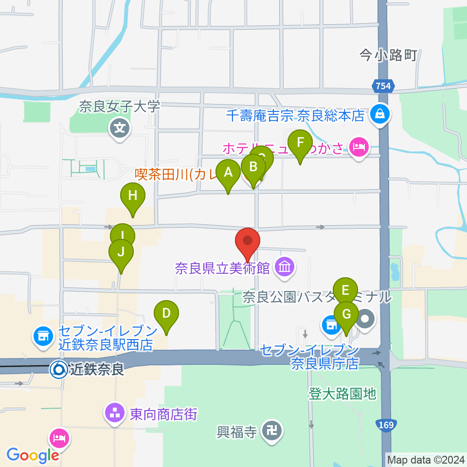 奈良県文化会館周辺のカフェ一覧地図