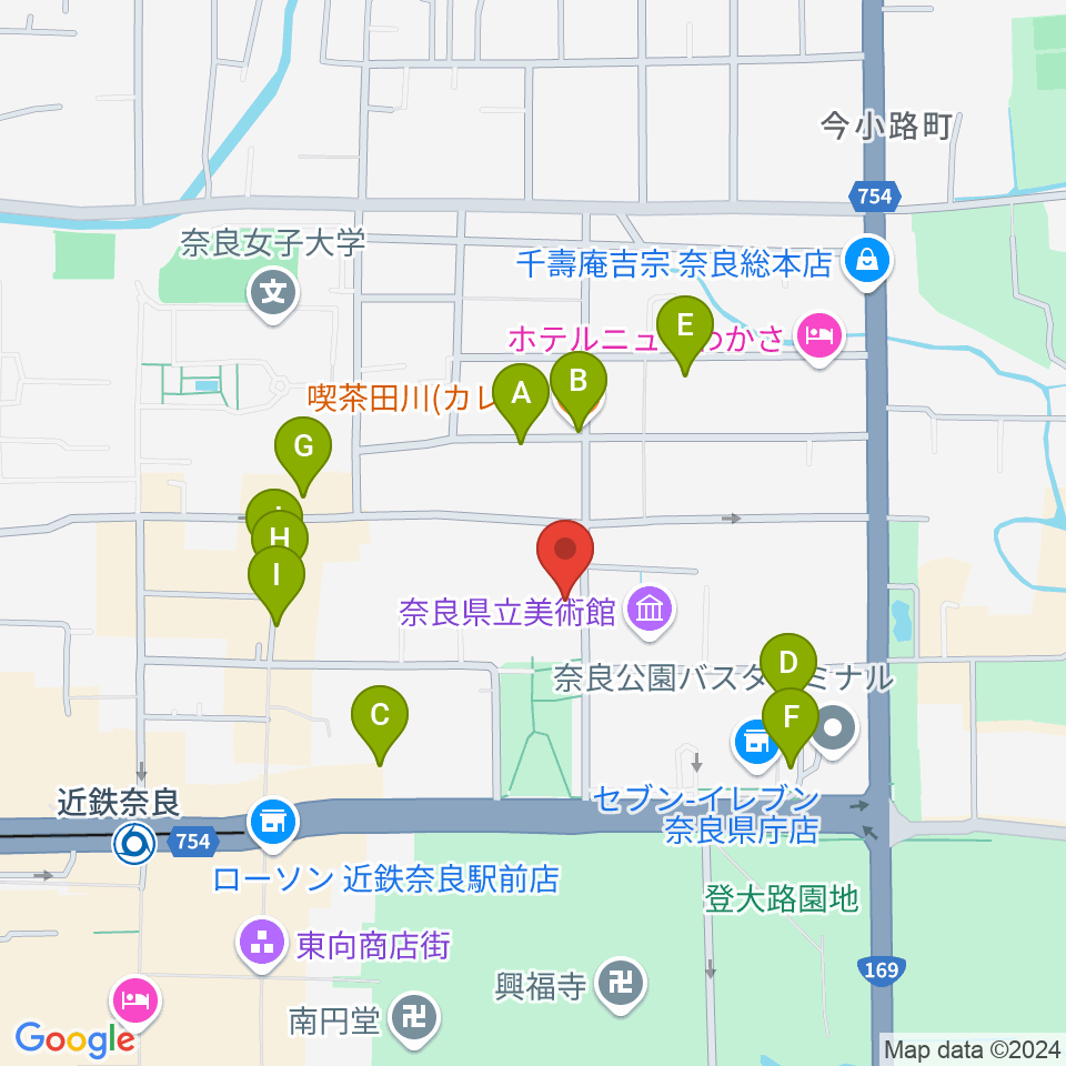 奈良県文化会館周辺のカフェ一覧地図