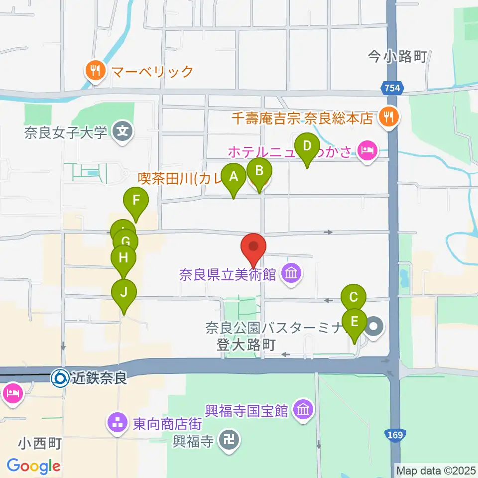奈良県文化会館周辺のカフェ一覧地図
