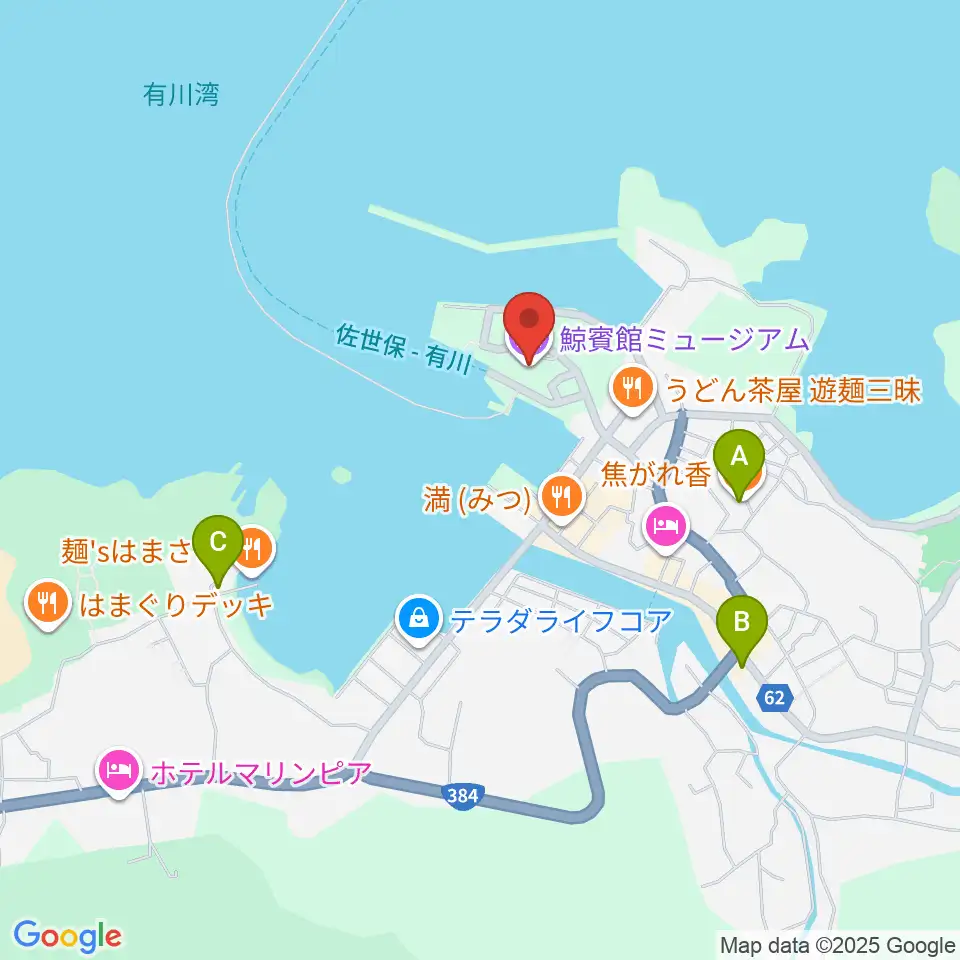 鯨賓館ミュージアム・ホール周辺のカフェ一覧地図
