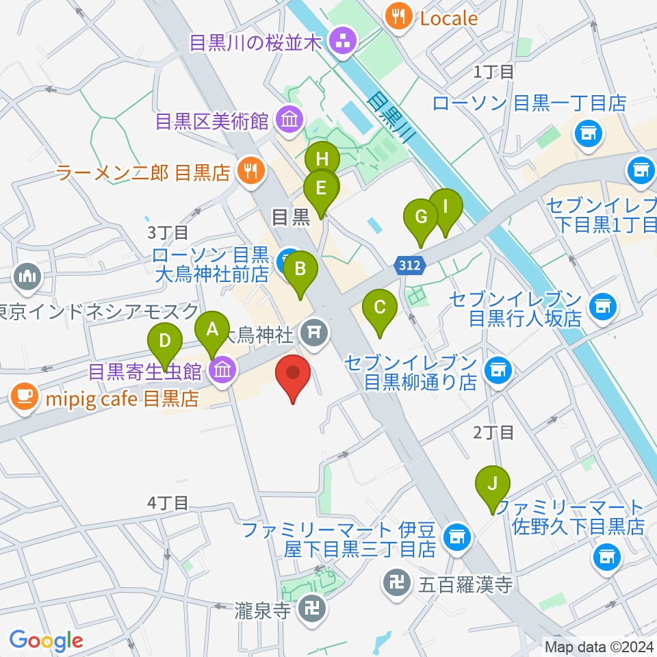 ヤマハ目黒センター周辺のカフェ一覧地図