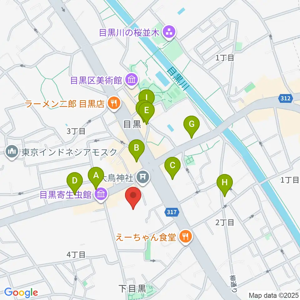 ヤマハ目黒センター周辺のカフェ一覧地図