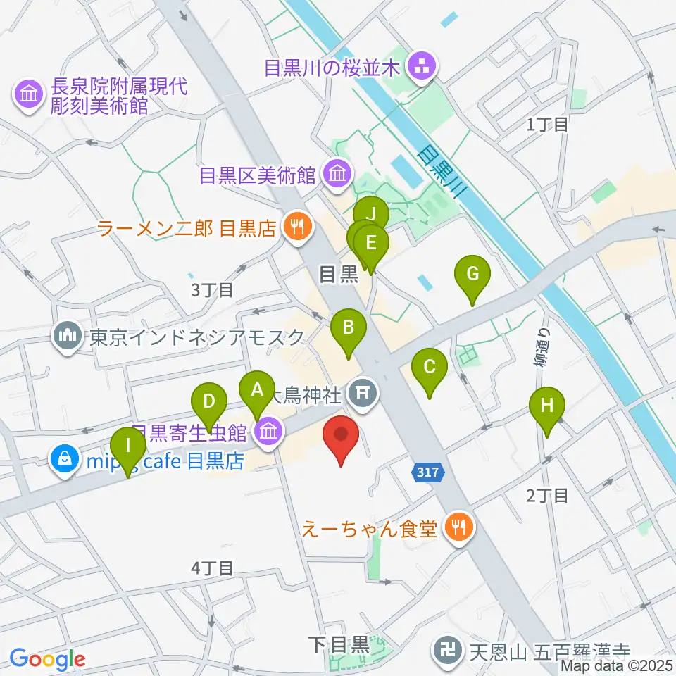 ヤマハ目黒センター周辺のカフェ一覧地図