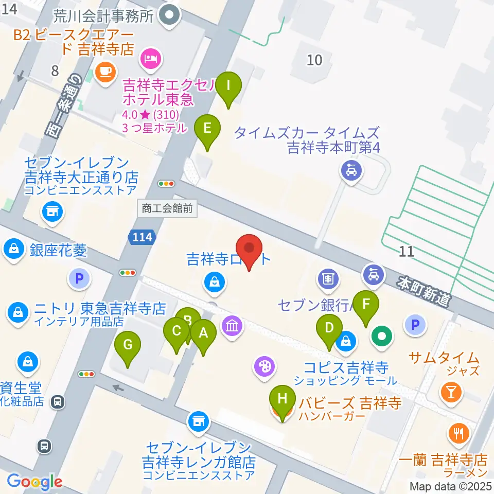 宮地楽器 吉祥寺センター周辺のカフェ一覧地図