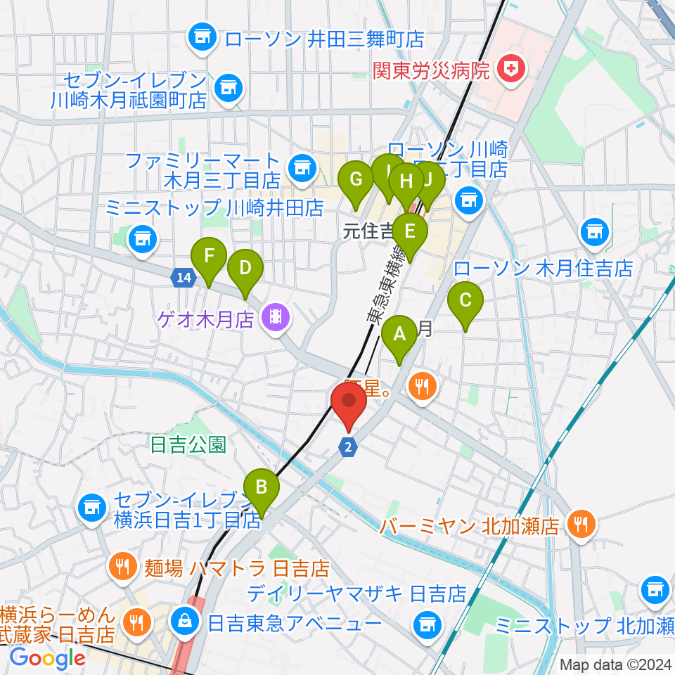 有隣堂 日吉ミュージックセンター周辺のカフェ一覧地図