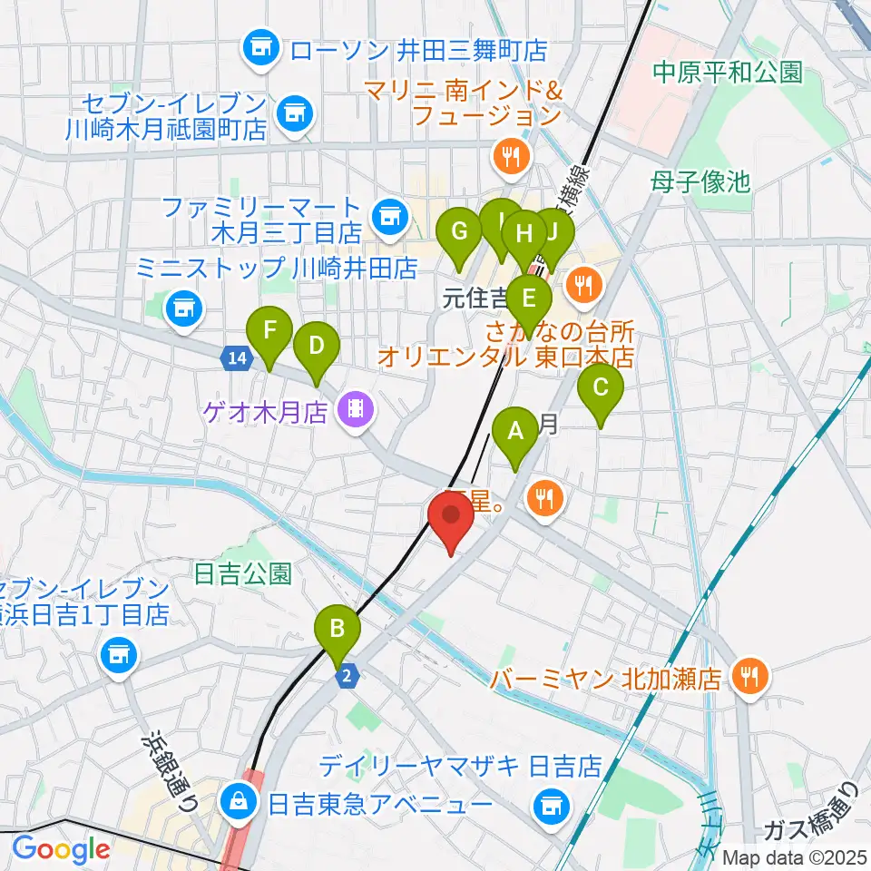 有隣堂 日吉ミュージックセンター周辺のカフェ一覧地図