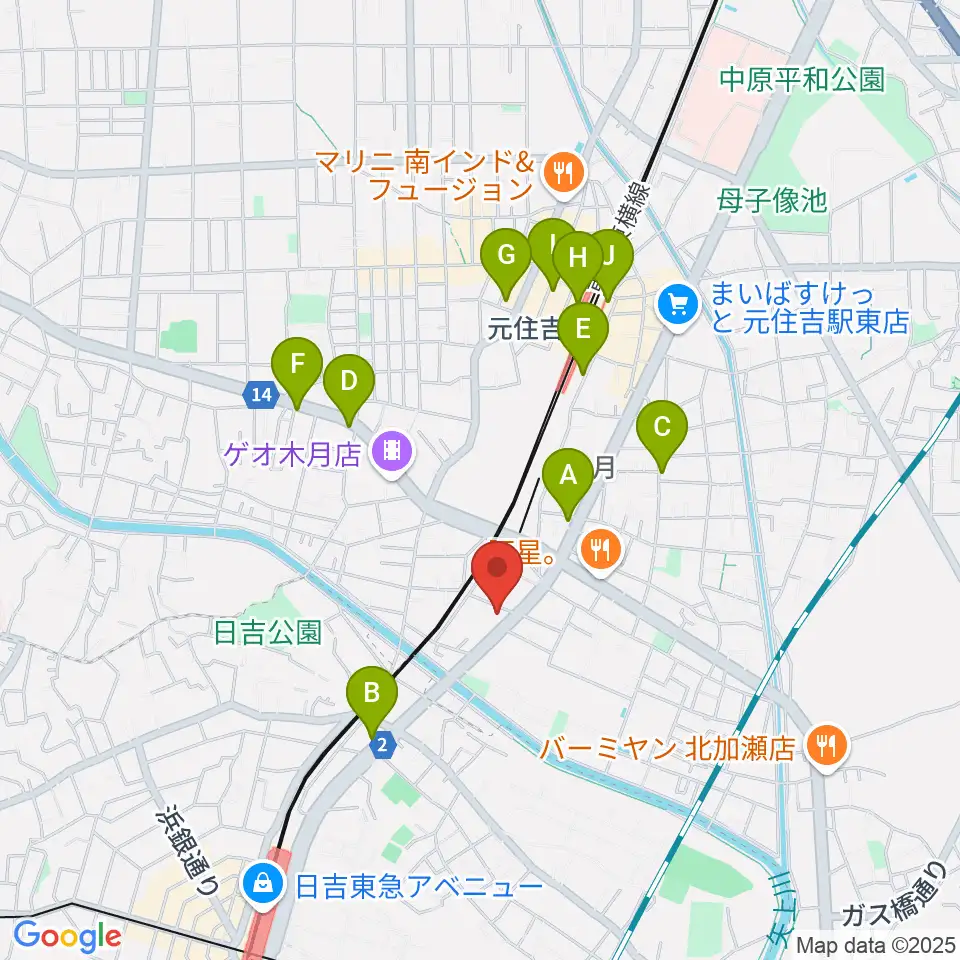 有隣堂 日吉ミュージックセンター周辺のカフェ一覧地図