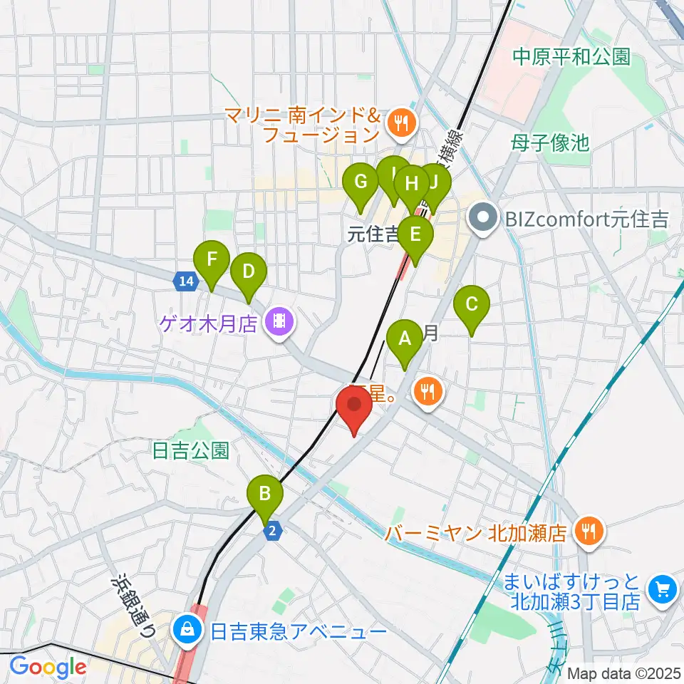 有隣堂 日吉ミュージックセンター周辺のカフェ一覧地図