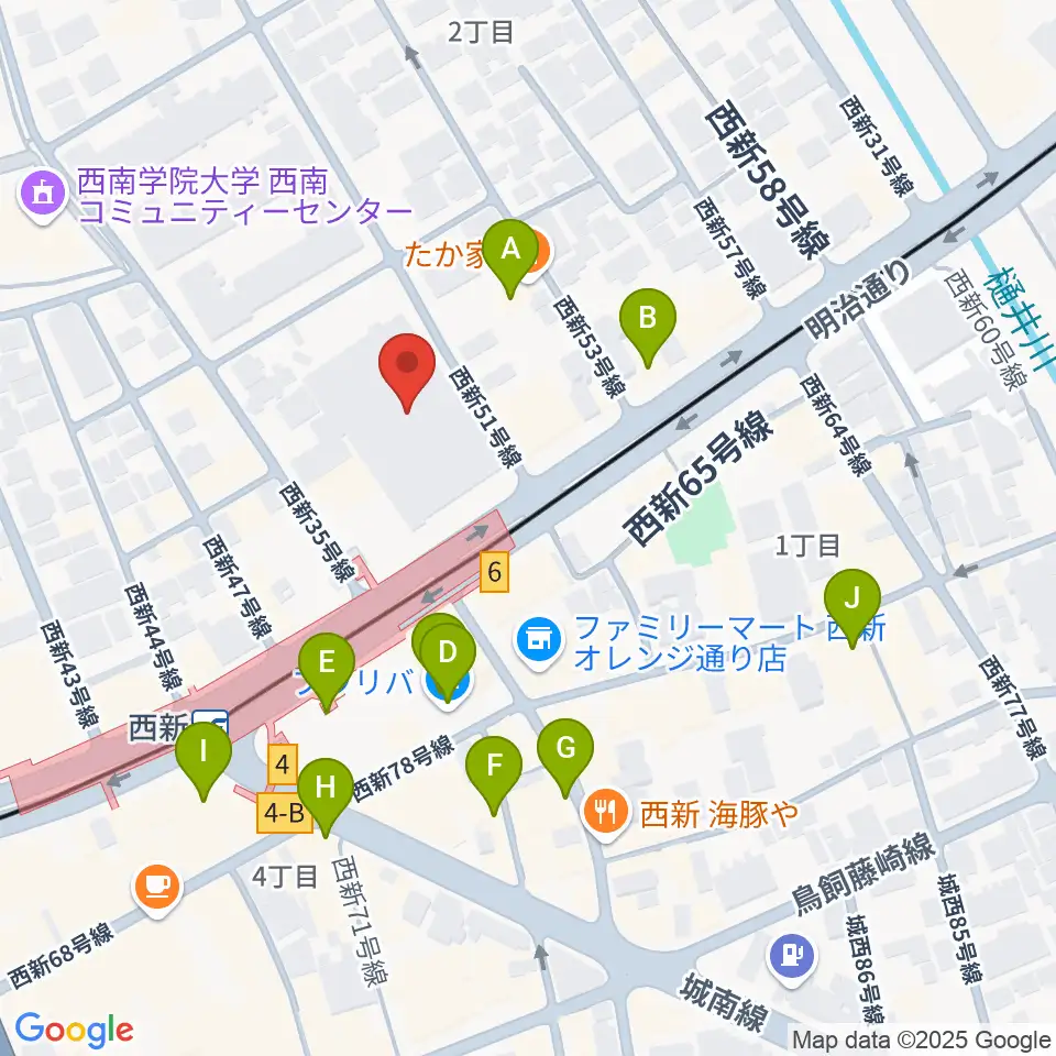 ヤマハ西新センター周辺のカフェ一覧地図