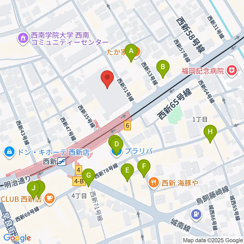 ヤマハ西新センター周辺のカフェ一覧地図