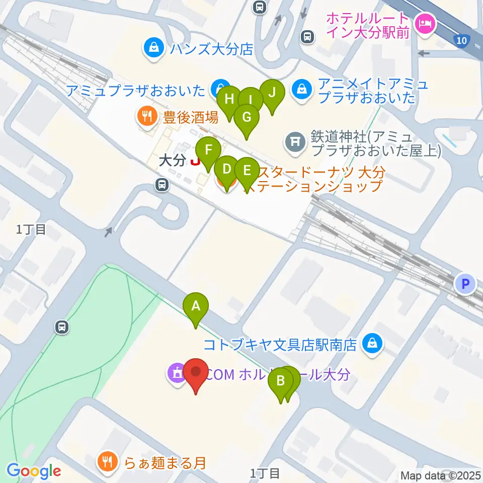 ホルトホール大分 スタジオA/B/C周辺のカフェ一覧地図