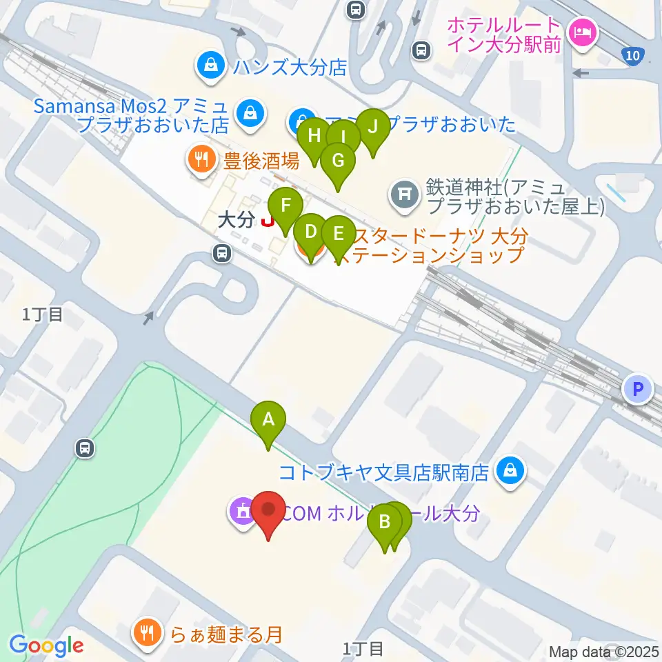 ホルトホール大分 スタジオA/B/C周辺のカフェ一覧地図