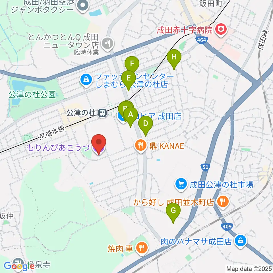 公津の杜コミュニティセンター もりんぴあこうづ周辺のカフェ一覧地図