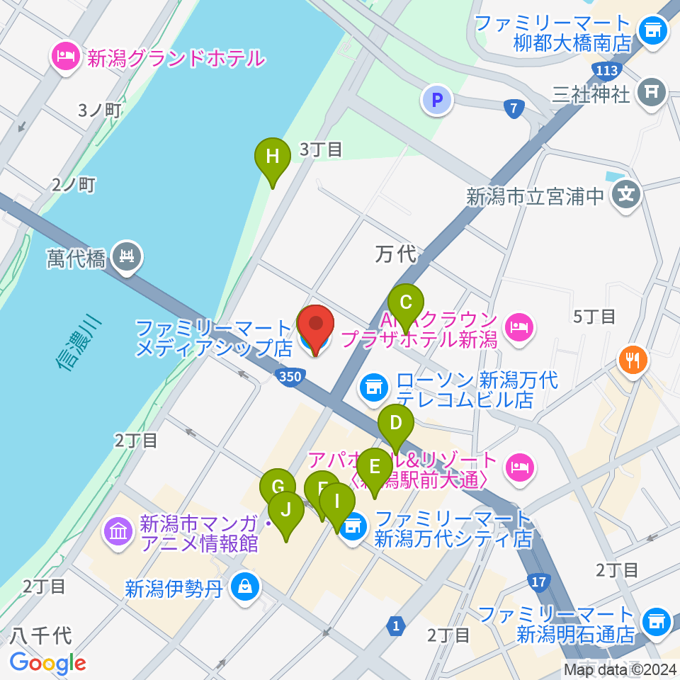 新潟日報メディアシップ 日報ホール周辺のカフェ一覧地図