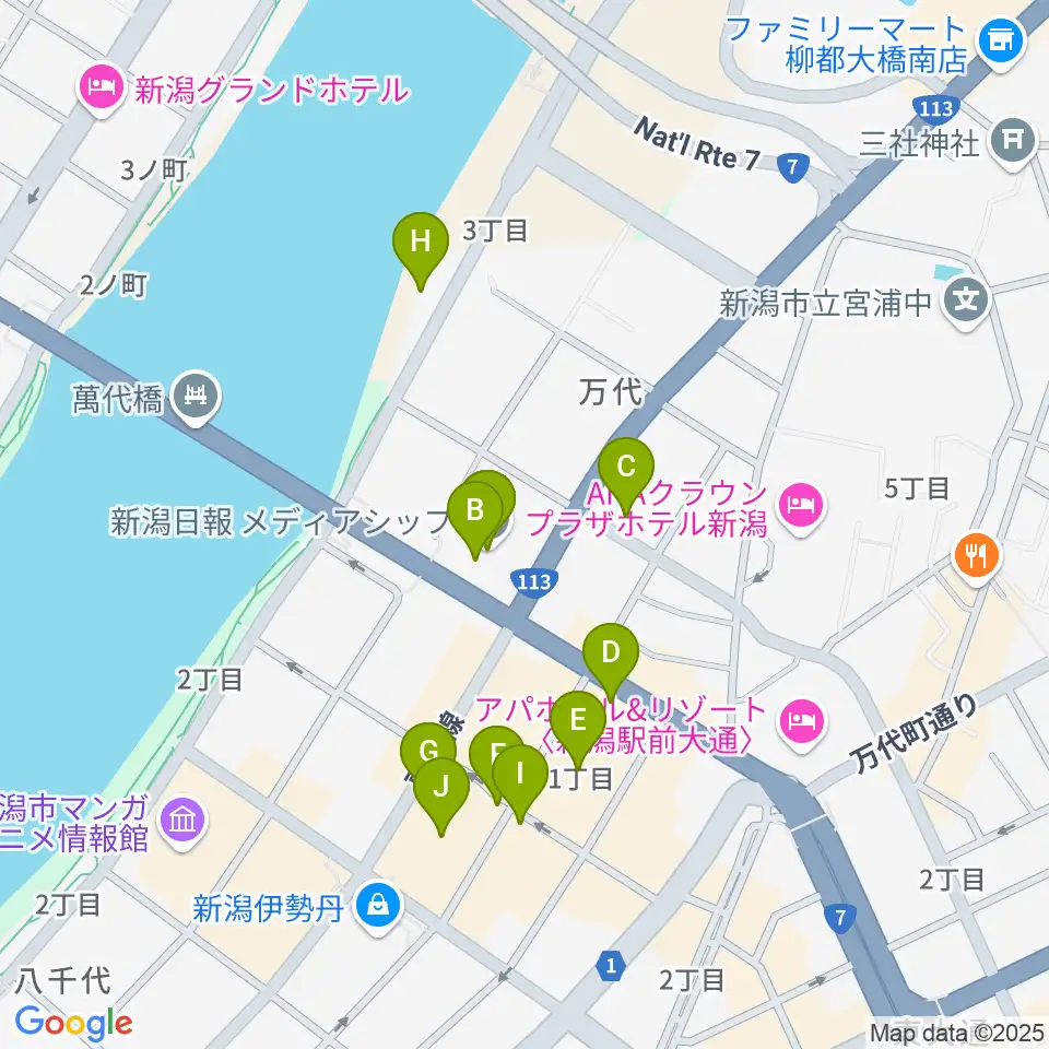 新潟日報メディアシップ 日報ホール周辺のカフェ一覧地図