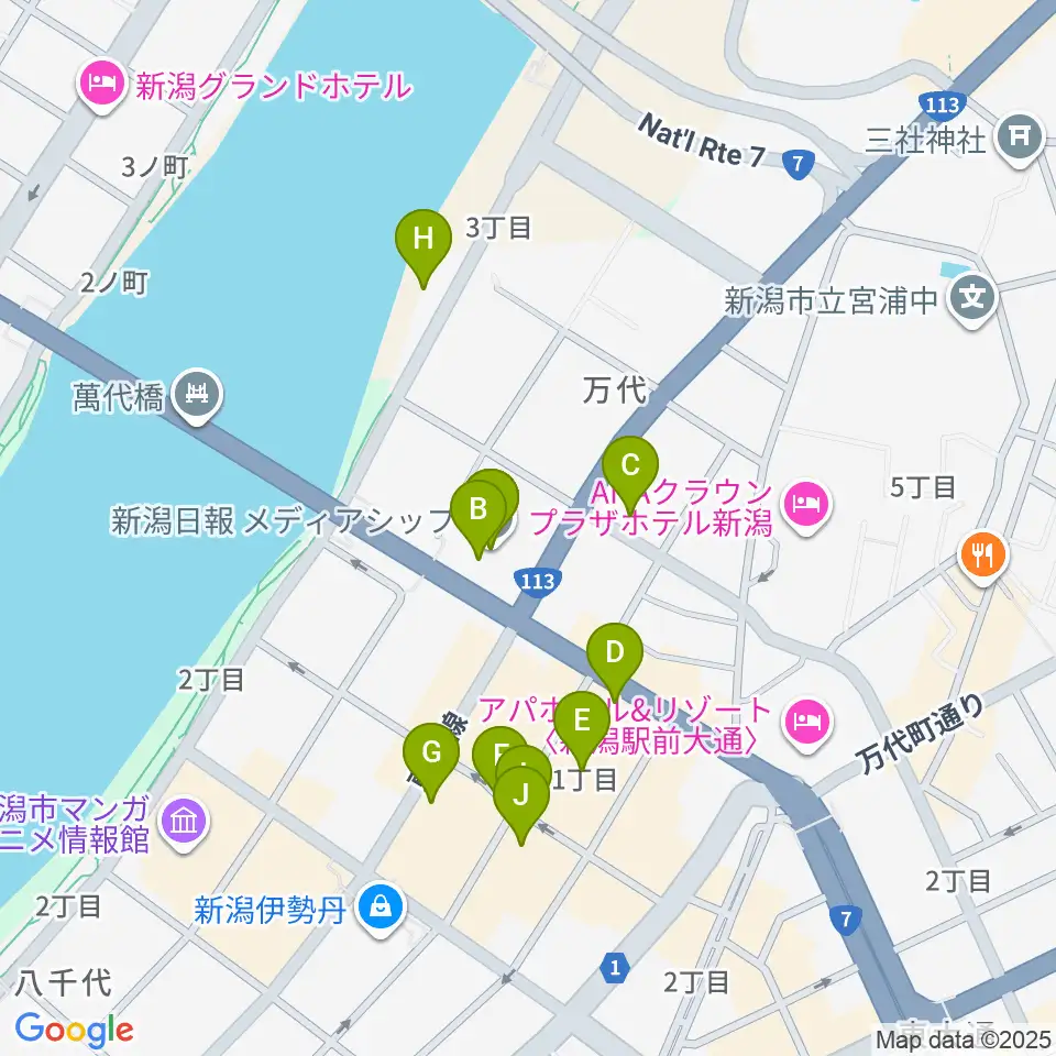 新潟日報メディアシップ 日報ホール周辺のカフェ一覧地図