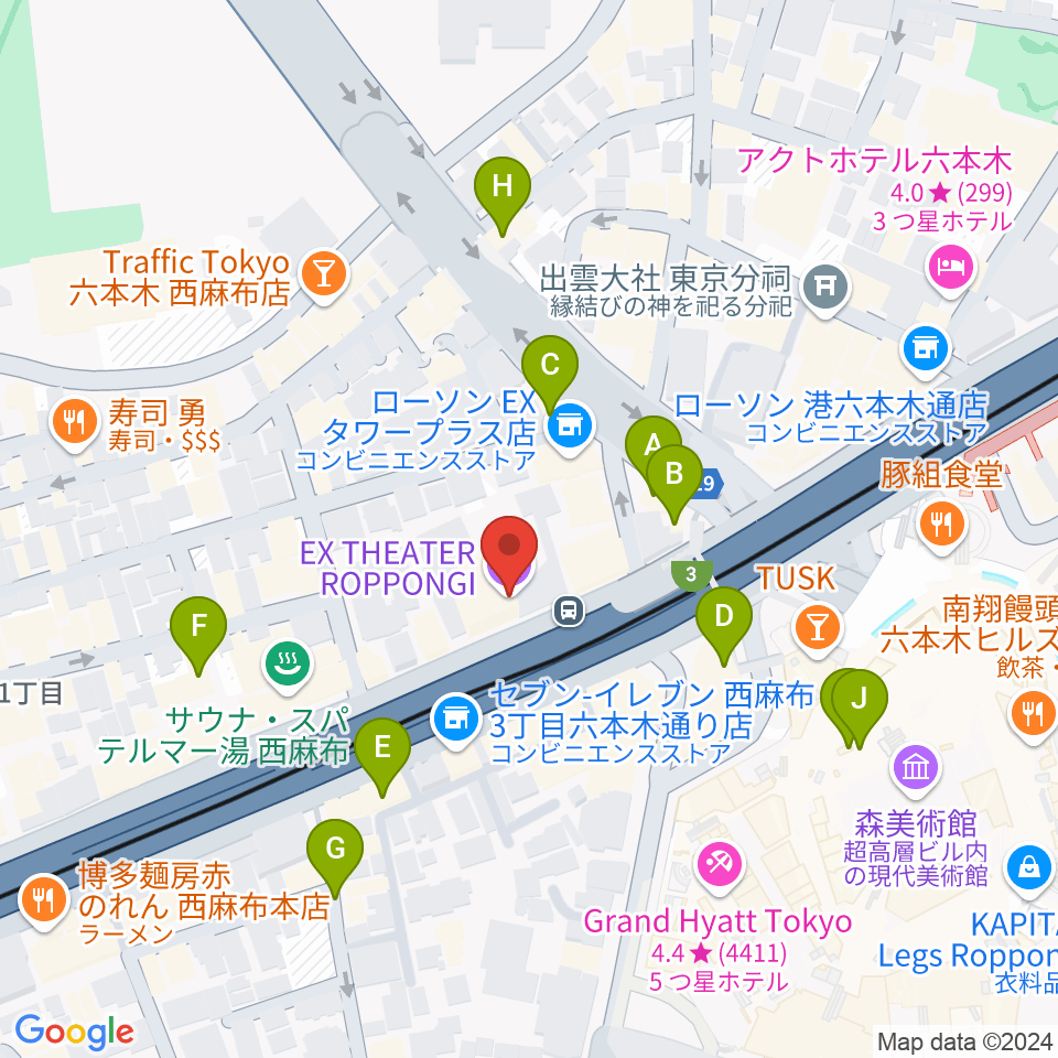 EXシアター六本木周辺のカフェ一覧地図