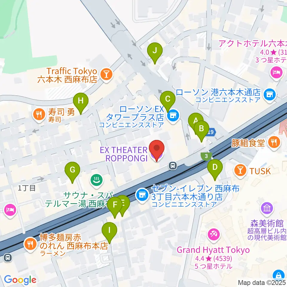 EXシアター六本木周辺のカフェ一覧地図