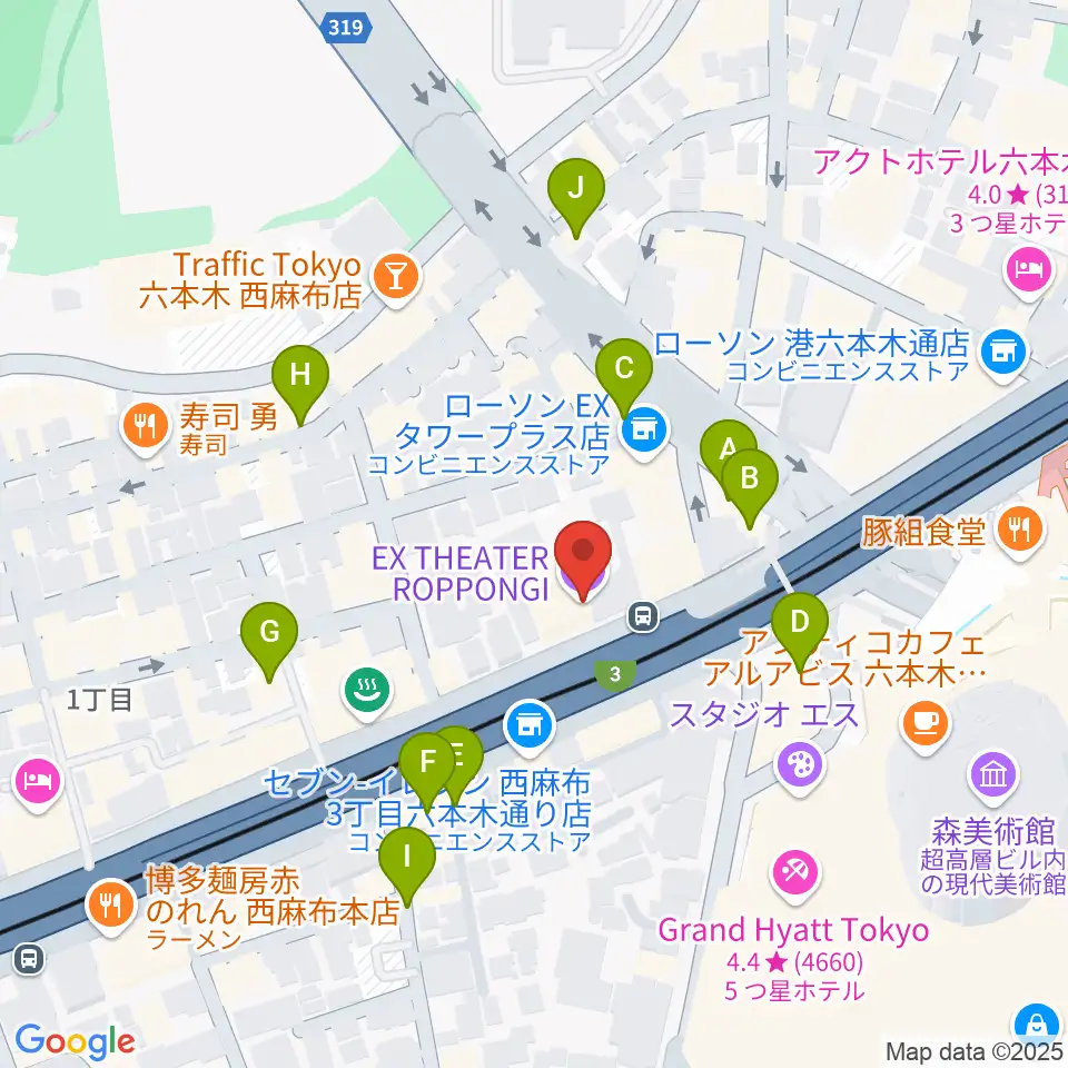 EXシアター六本木周辺のカフェ一覧地図