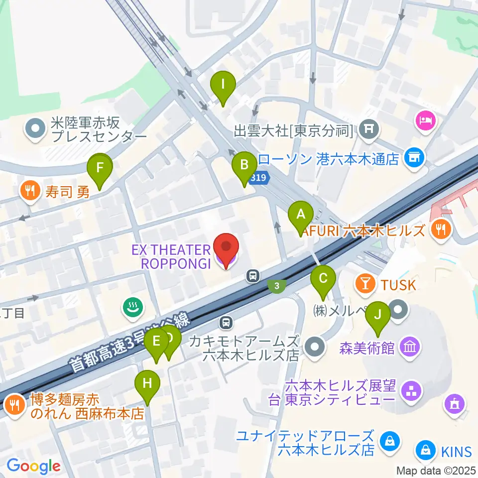 EXシアター六本木周辺のカフェ一覧地図