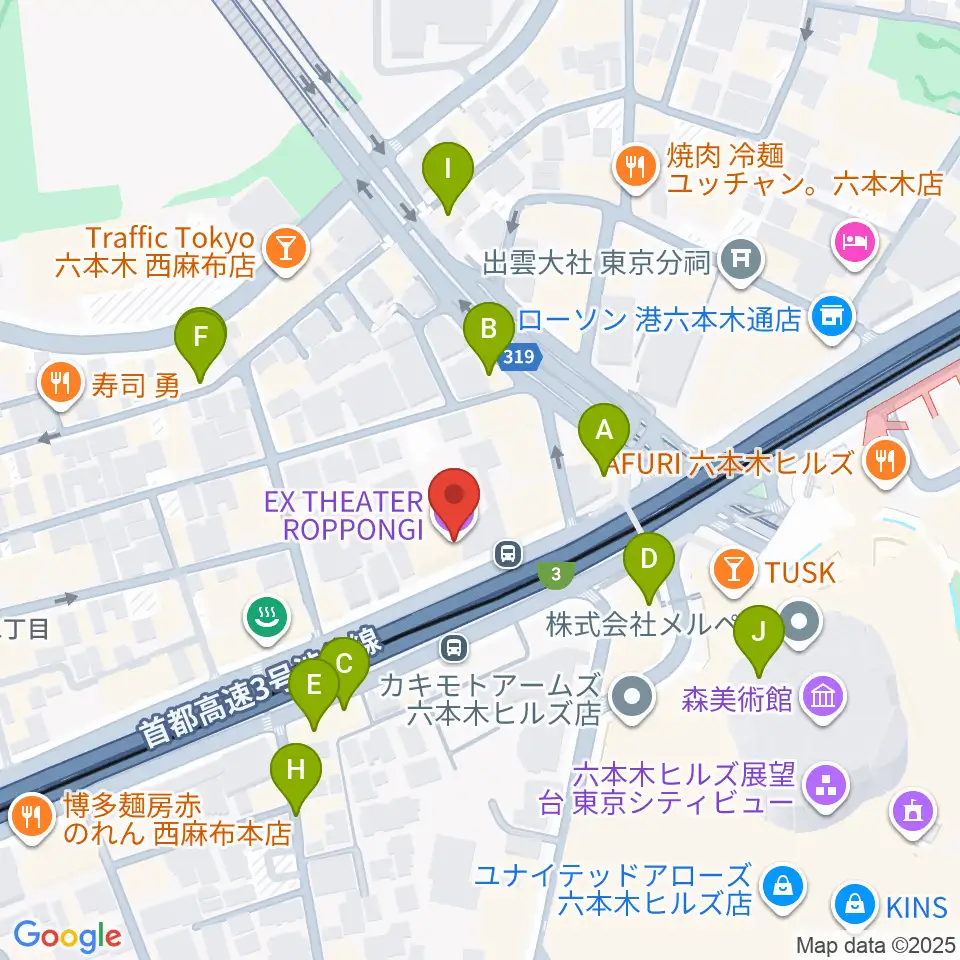 EXシアター六本木周辺のカフェ一覧地図
