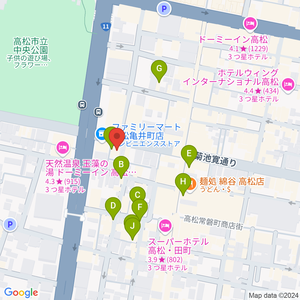 高松TOONICE周辺のカフェ一覧地図