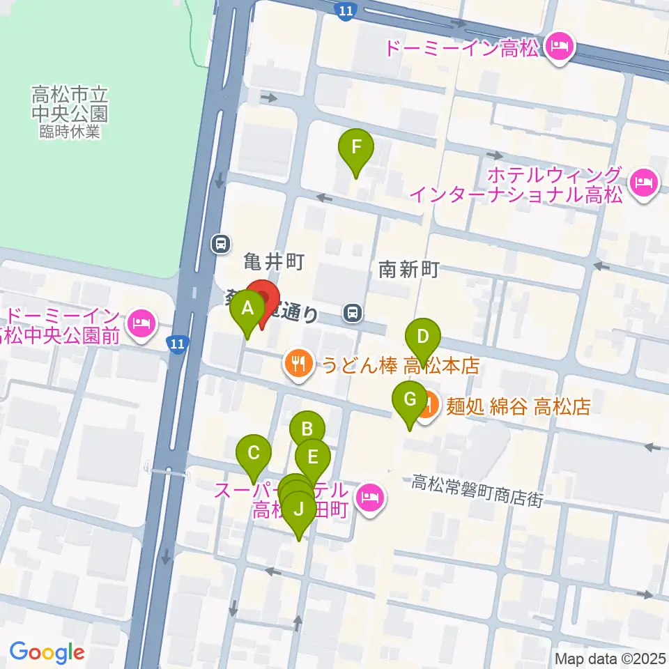 高松TOONICE周辺のカフェ一覧地図